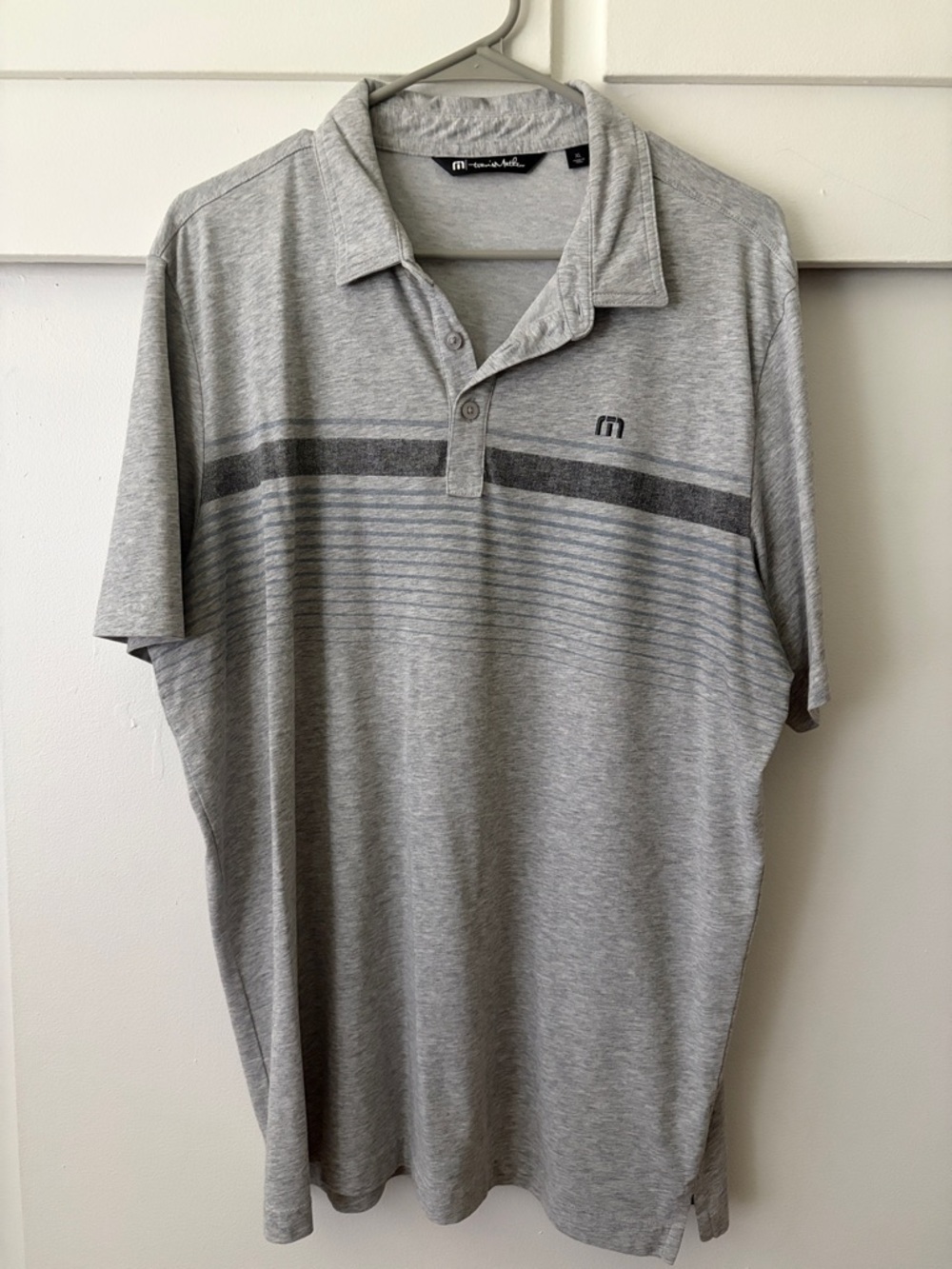 Travis Mathew Light Gray Short Sleeve Polo with Stripe Detail
